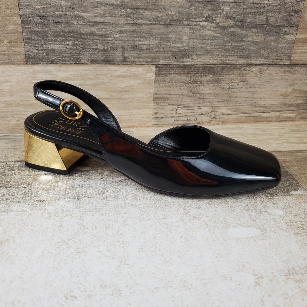Naturalizer Jayla Womens Slingback Pumps Sz 7 M Black Patent Leather Block Heel